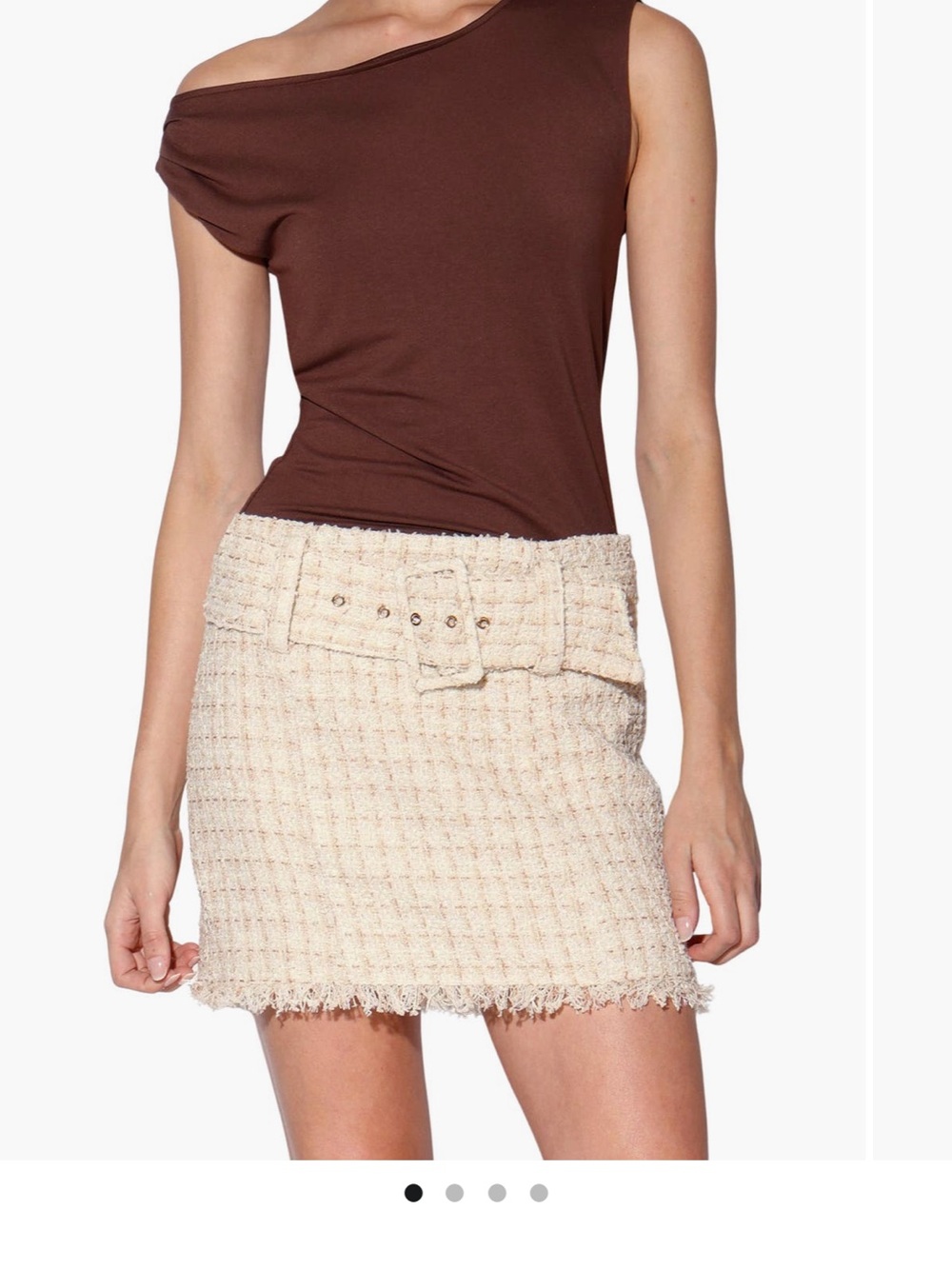 Walter Baker Cream Tweed Mini Skirt with Belt